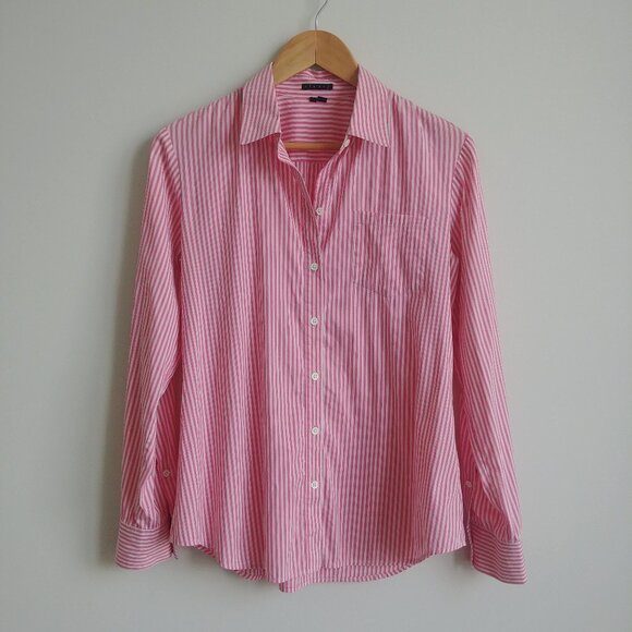 Theory Womens Medium pink white striped button down shirt blouse cotton - Picture 1 of 16